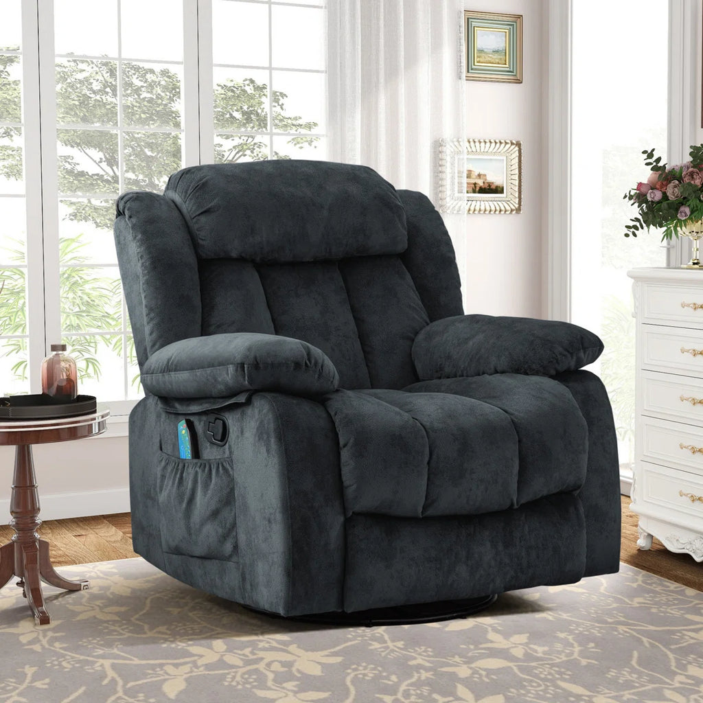 🔥 CLEARANCE SALE — 37.4" Wide Contemporary Compact Microfiber Swivel Rocker Manual Recliner Chair with Heat and Massage