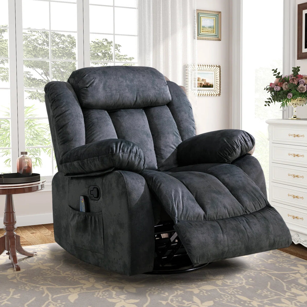 🔥 CLEARANCE SALE — 37.4" Wide Contemporary Compact Microfiber Swivel Rocker Manual Recliner Chair with Heat and Massage