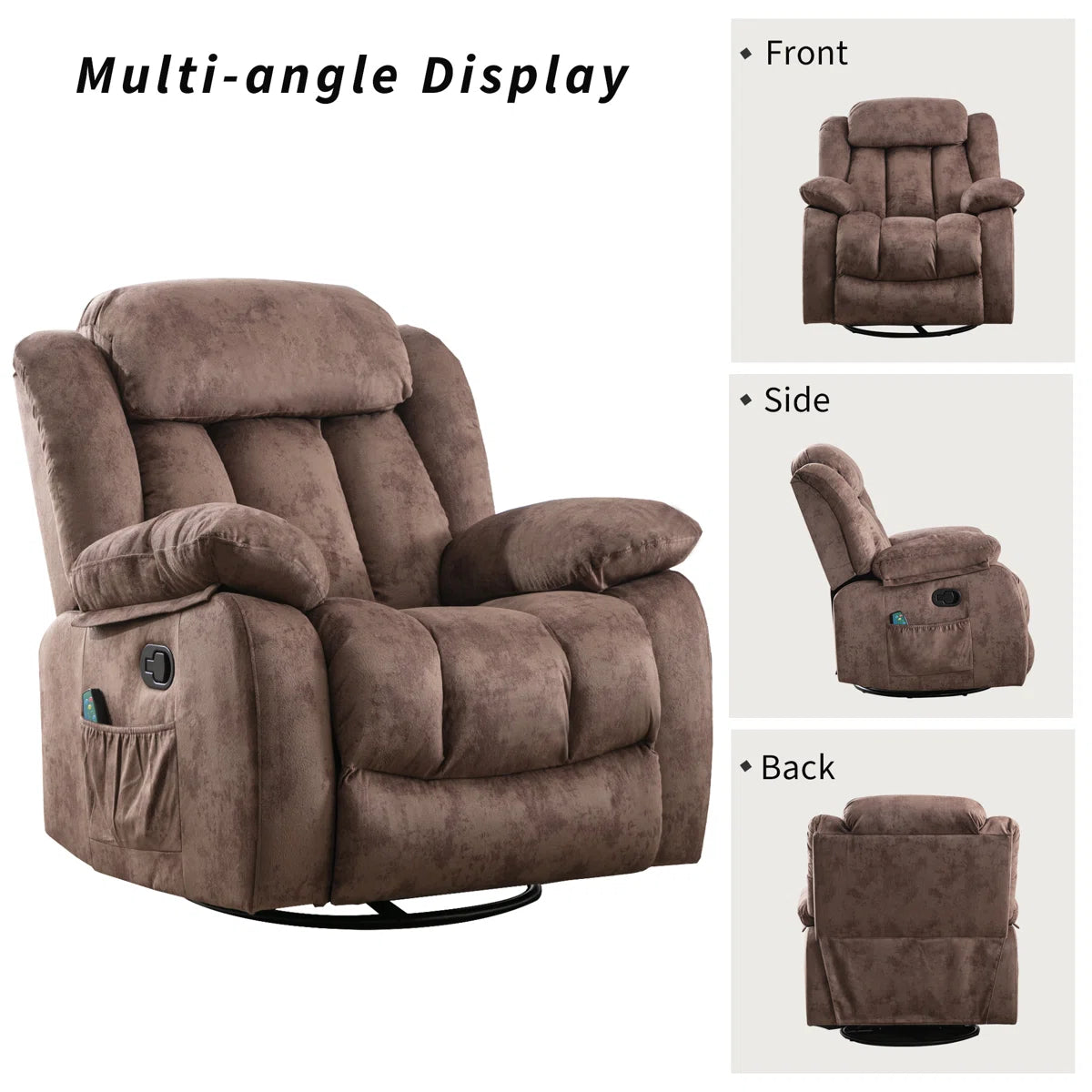 🔥 CLEARANCE SALE — 37.4" Wide Contemporary Compact Microfiber Swivel Rocker Manual Recliner Chair with Heat and Massage