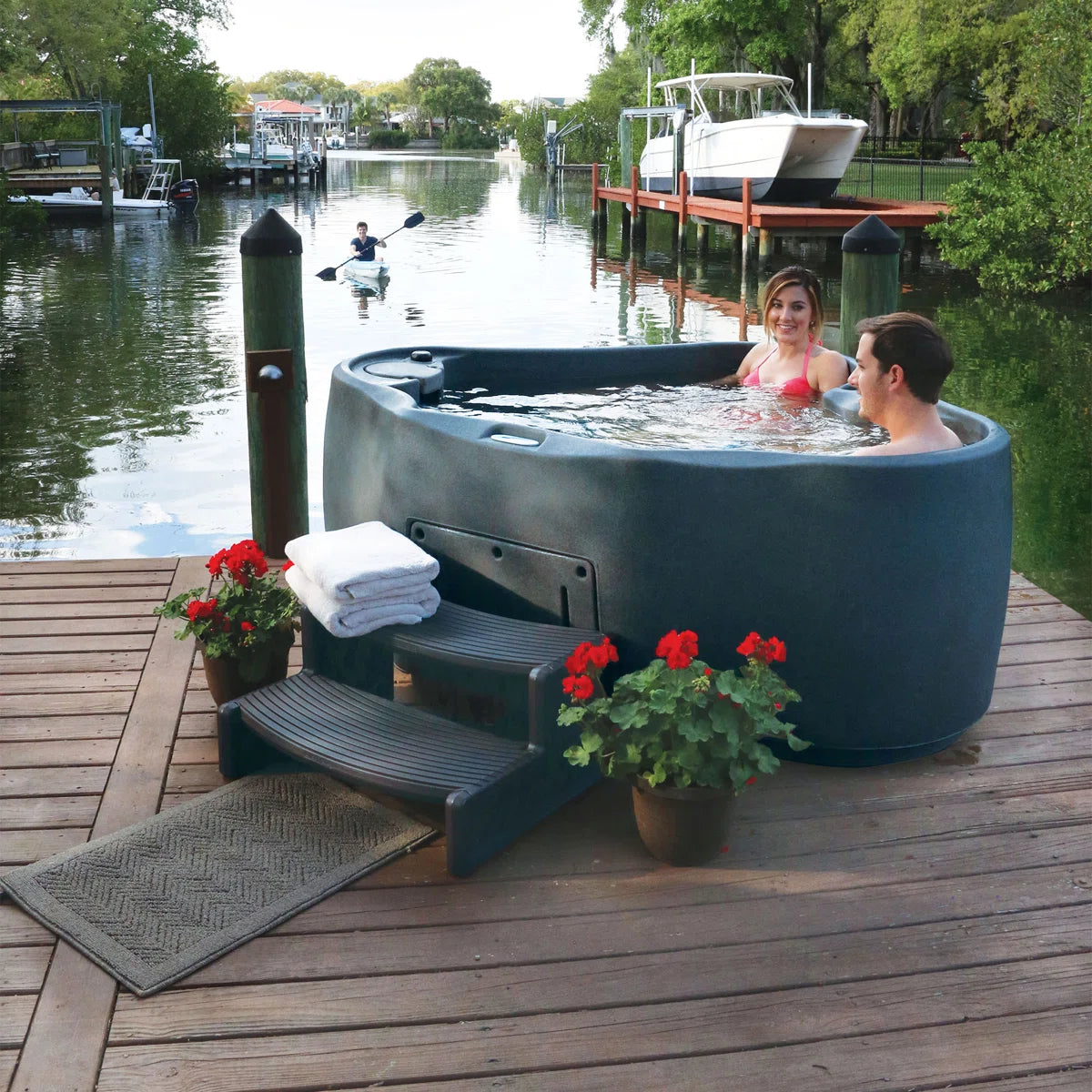 🔥 CLEARANCE SALE — Premium 2-Person 20-Jet Oval Plug & Play Hot Tub with Ozonator, LED Waterfall and Stainless Steel Heater