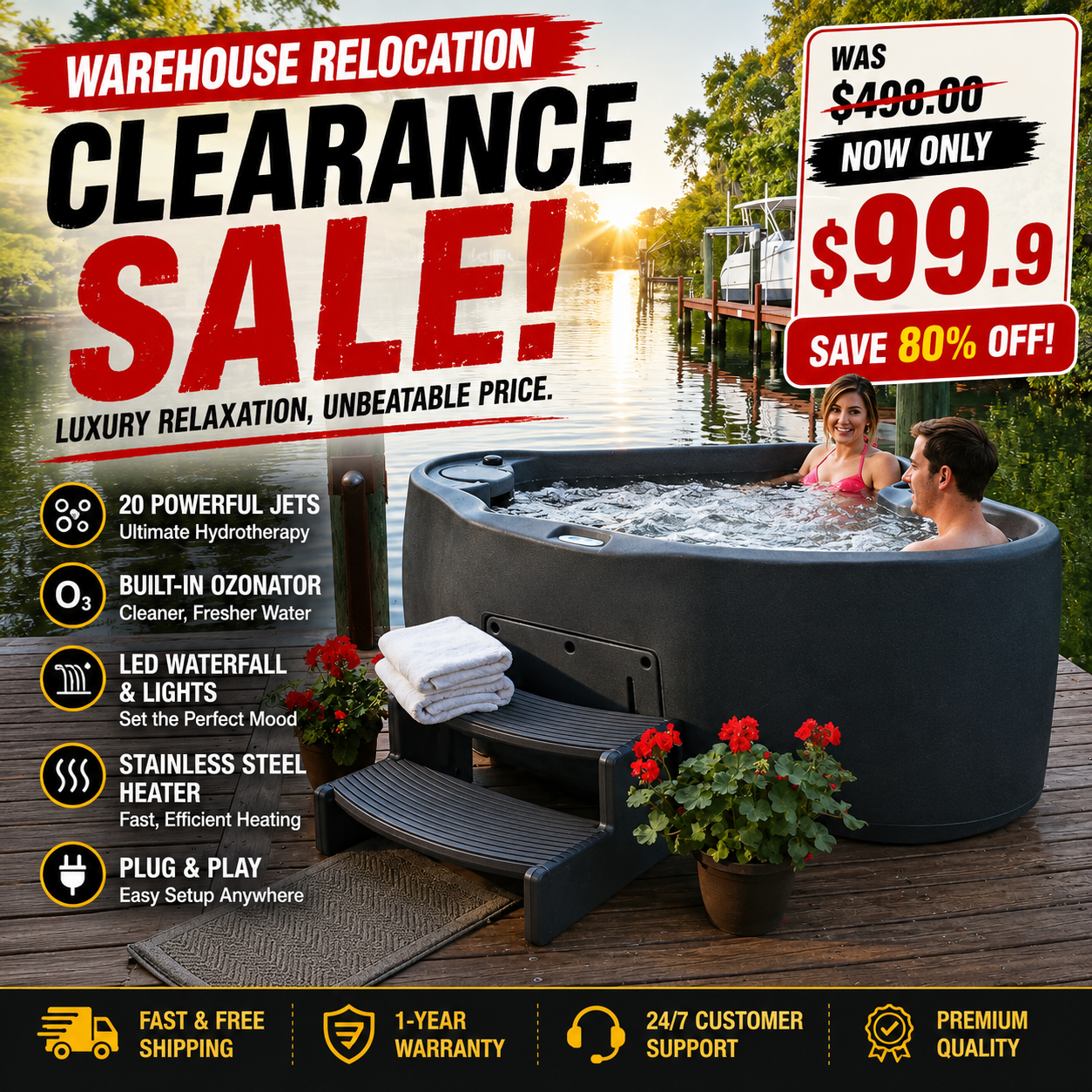 🔥MOVING SALE - Premium 2-Person Plug & Play Hot Tub Warehouse Relocation Clearance