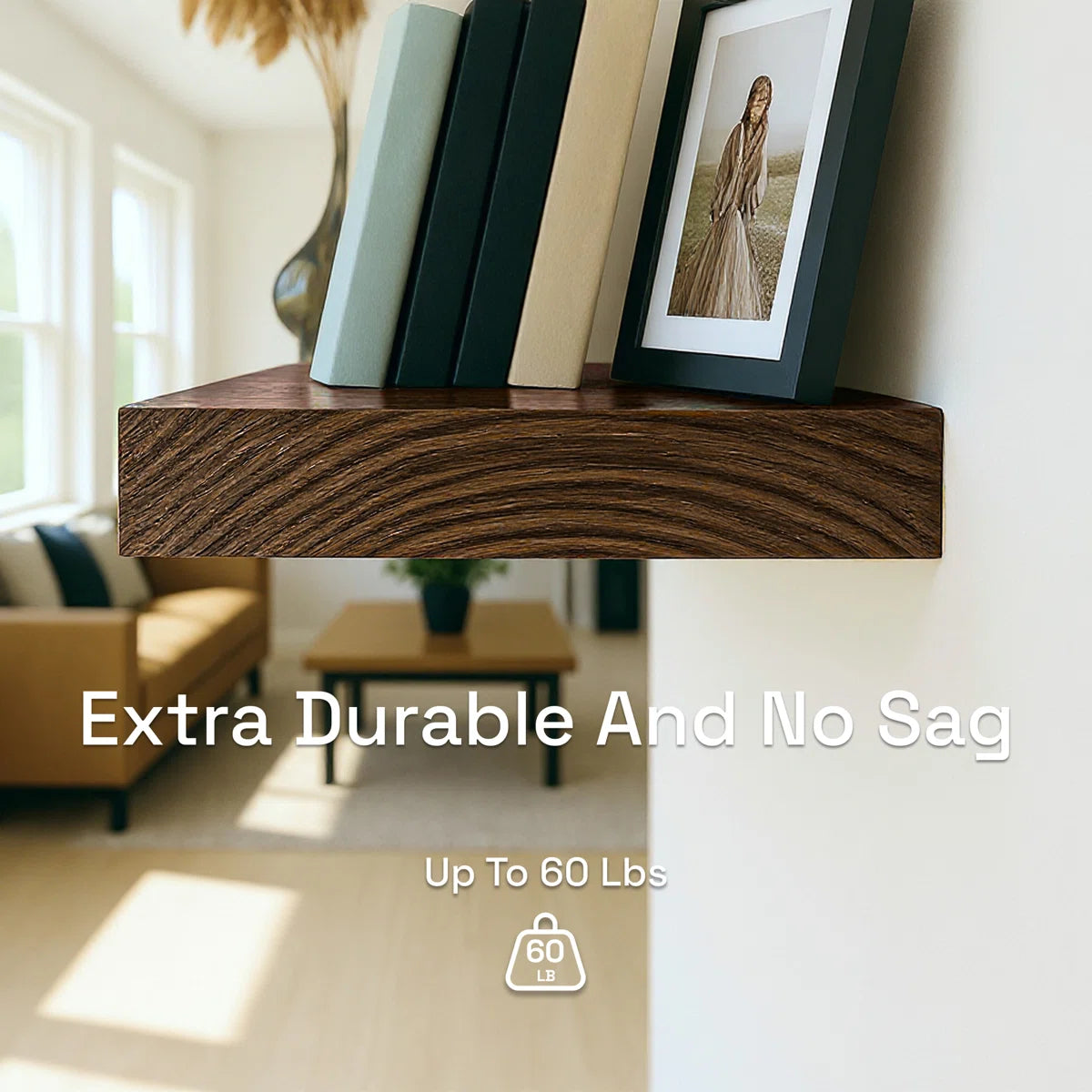 Solid Wood Floating Shelves, Wooden Shelves for Wall Storage (Set of 2)