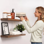 Solid Wood Floating Shelves, Wooden Shelves for Wall Storage (Set of 2)