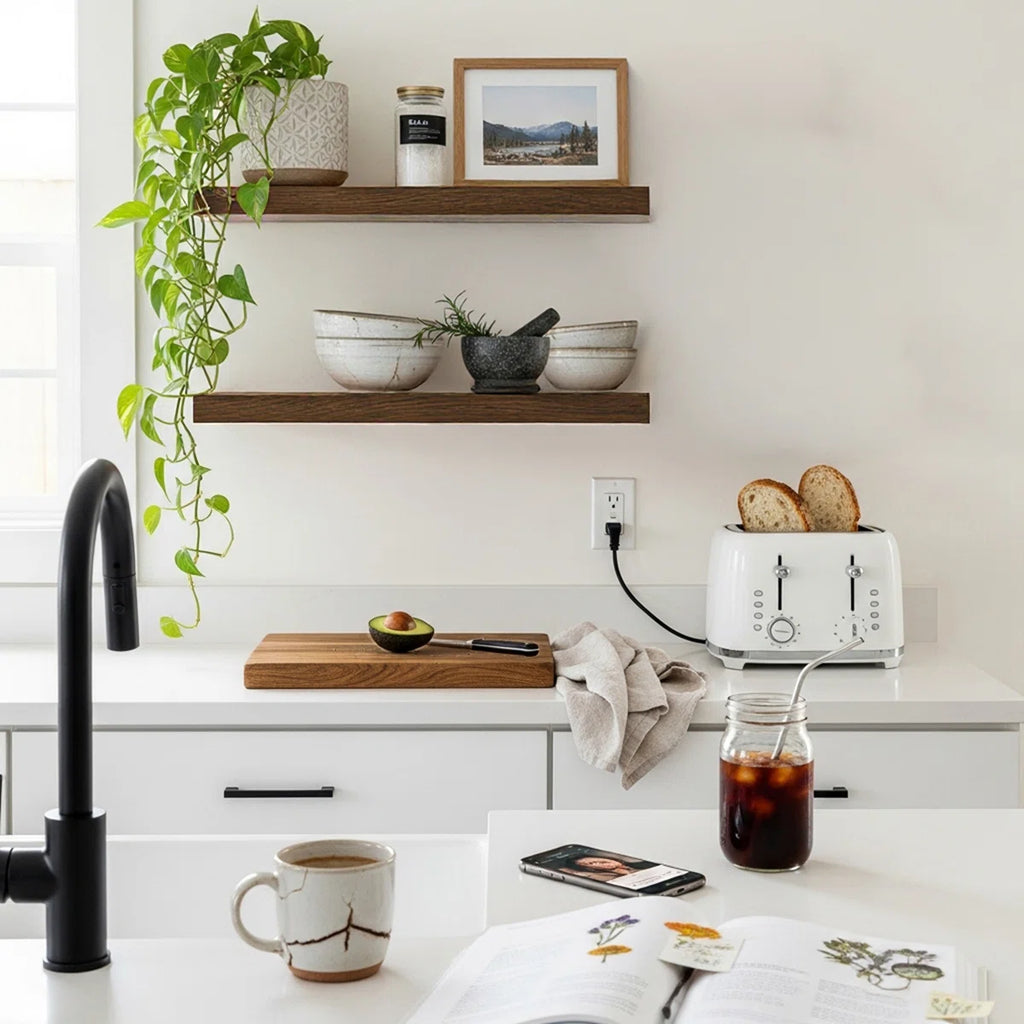 Solid Wood Floating Shelves, Wooden Shelves for Wall Storage (Set of 2)