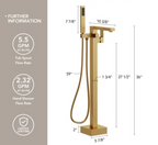 Freestanding Bathtub Faucet with 360° Swivel Spout, Single Handle Tub Filler With Hand Shower, Modern Gold Floor-Mount Tub Faucet Set with Valve