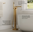 Freestanding Bathtub Faucet with 360° Swivel Spout, Single Handle Tub Filler With Hand Shower, Modern Gold Floor-Mount Tub Faucet Set with Valve