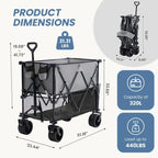320L Outdoor Folding Double-Decker Wagon with Brakes, 440 lbs Capacity, Flexible Handle, All-Terrain Big Wheels, Compact Pack & Foldable Size for Grocery, Camping