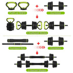 Adjustable Dumbbells(19-Piece Set), 44Lbs Free Weight Set with Connector, 4 In1 Weight Dumbbell Set Used As Kettlebells, Barbell, Push Up Stand, Fitness Exercise for Home Gym Suitable Men/Women,Green