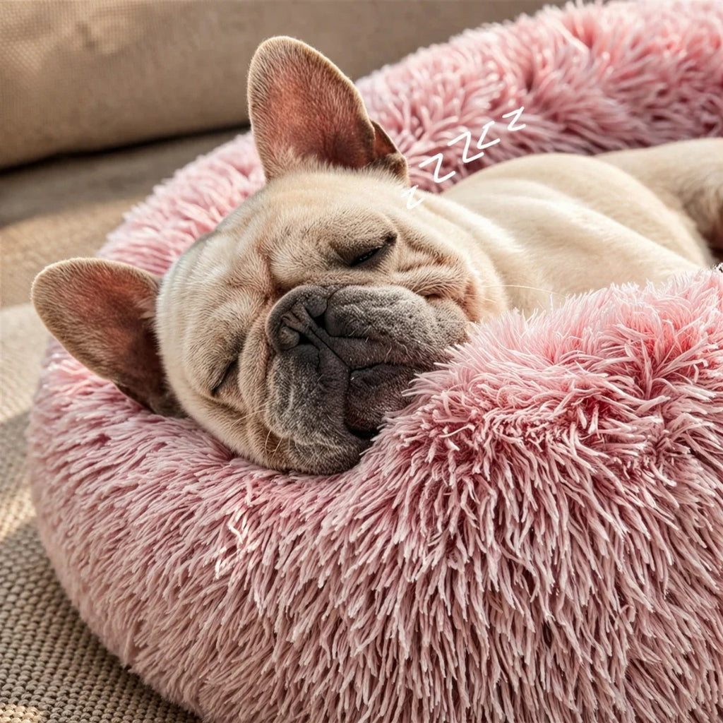 Donut Dog and Cat Bed - Soft Plush Pet Bed for Calming Sleep