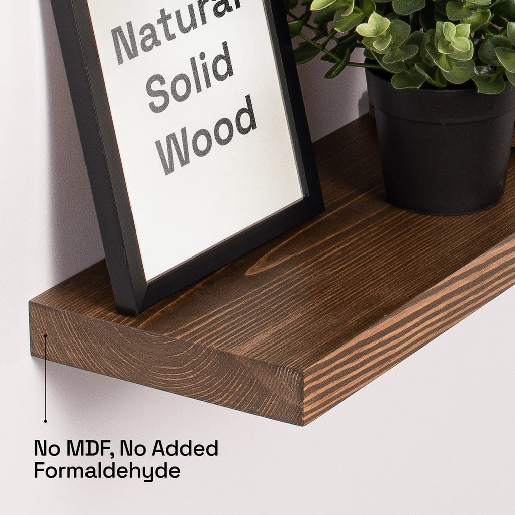 Solid Wood Floating Shelves, Wooden Shelves for Wall Storage (Set of 2)