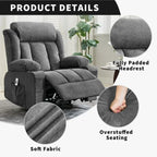 Power 360°Swivel Rocker Recliner Chair with Heat and Massage for Big and Tall Adults Oversized Electric Glider Reclining Chairs with Remote Control,Cup Holders,Side Pockets,USB Charge Port,Gray