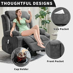 Power 360°Swivel Rocker Recliner Chair with Heat and Massage for Big and Tall Adults Oversized Electric Glider Reclining Chairs with Remote Control,Cup Holders,Side Pockets,USB Charge Port,Gray