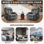 Power 360°Swivel Rocker Recliner Chair with Heat and Massage for Big and Tall Adults Oversized Electric Glider Reclining Chairs with Remote Control,Cup Holders,Side Pockets,USB Charge Port,Gray