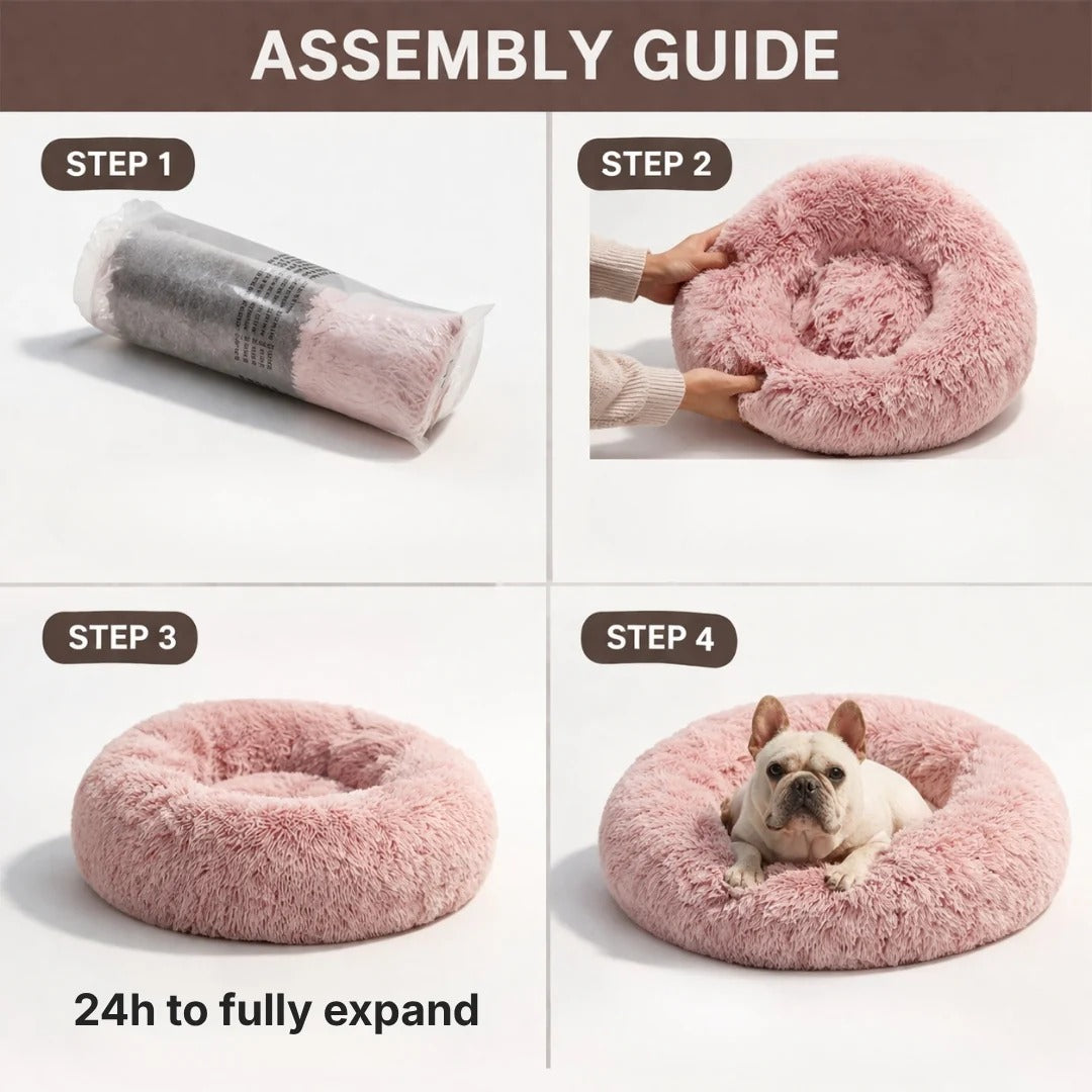 Donut Dog and Cat Bed - Soft Plush Pet Bed for Calming Sleep