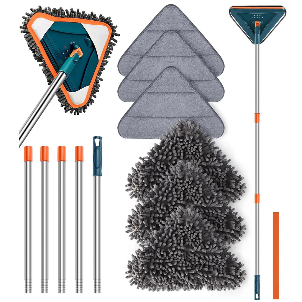 Today Only: $39｜Long Handle Wall Cleaner Adjustable Length Wall Mop 360° Spinning Head Floor Wall Washing Cleaning Tool for Walls Ceiling Fans Floors Baseboards Dust Kitchen General Purpose, 6 Replacement Pads and 1 Silicone Squeegee