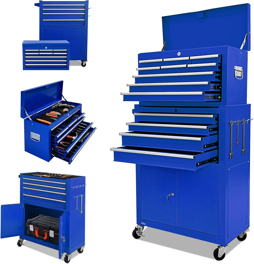 🔥CLEARANCE SALE｜13-Drawer Tool Chest with Double Door Handle,2 in 1 Detachable Rolling Tool Chests with Wheels and Drawers,Large Tool Box with Lock,Mobile Steel Tool Cabinet Storage