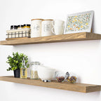 Solid Wood Floating Shelves, Wooden Shelves for Wall Storage (Set of 2)