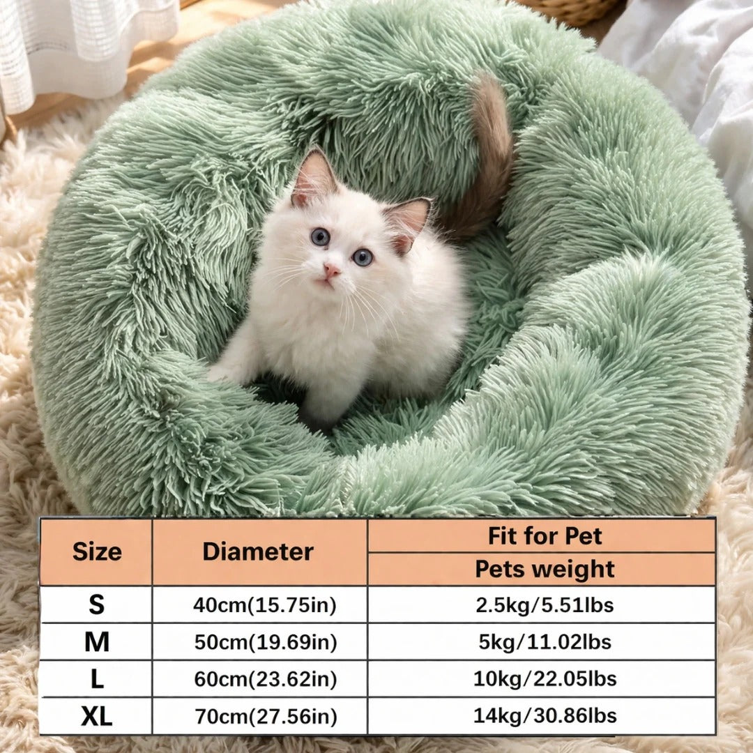 Donut Dog and Cat Bed - Soft Plush Pet Bed for Calming Sleep
