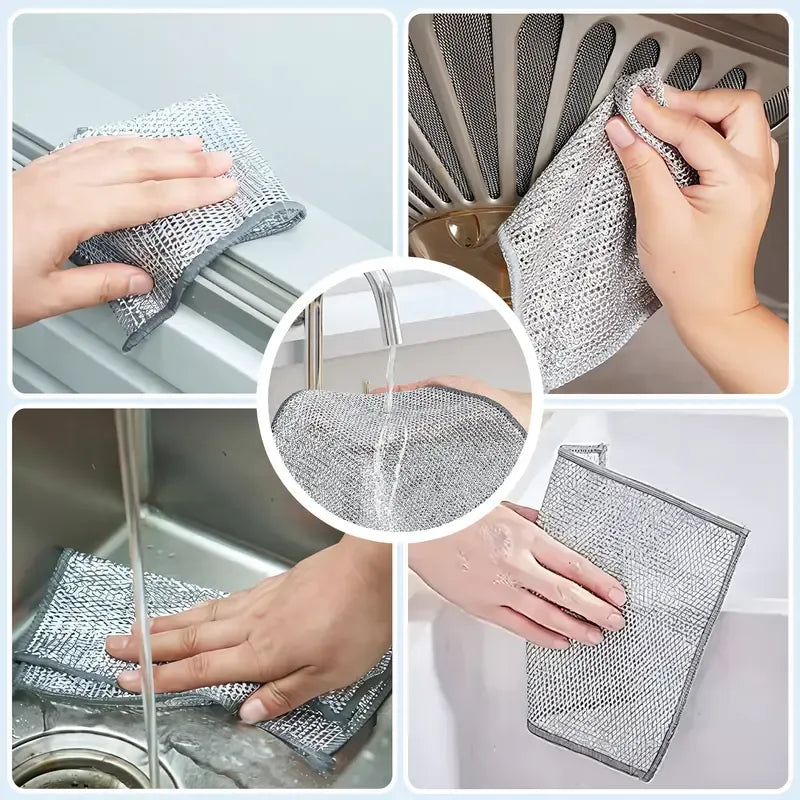 Today Only: $9.9｜10 Counts Non Scratch Wire Dishcloth Multipurpose Wire Dishwashing Rag Metal Scrubbers for for Wet and Dry Cleaning, 2-Layer Kitchen Cleaning Cloth Cleaning Tool