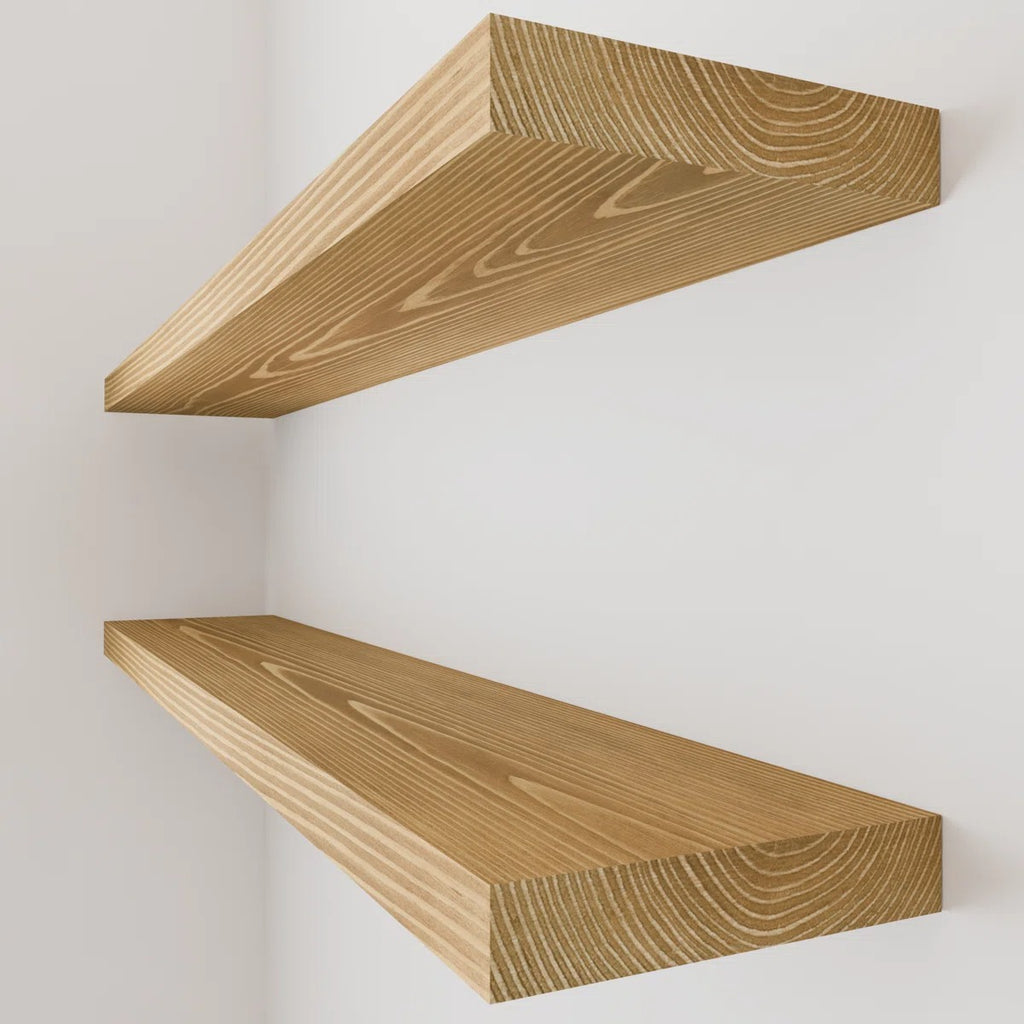 Solid Wood Floating Shelves, Wooden Shelves for Wall Storage (Set of 2)