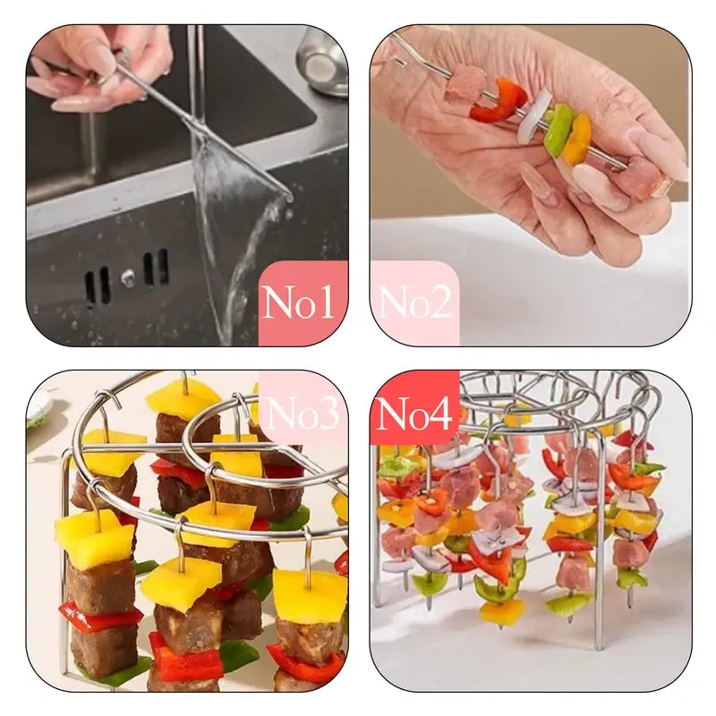 Today Only: $9.9｜2 Counts Air Fryer Skewer Rack, Round Grill for Barbecue, Does Not Require Flipping, 360° Heating, Steel Skewers, Fit for Home Grilling at Home