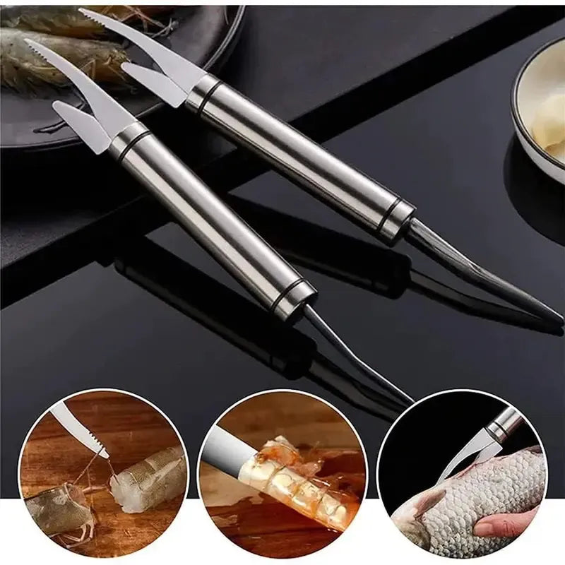 Today Only: $9.9｜5 In 1 Multifunctional Shrimp Line Fish Maw Knife Stainless Steel Shrimp Deveiner Tool Multifunctional Fast Shrimp Peeler Fish Scale Remover Kitchen Fish and Shrimp Duck Intestine Cleaner