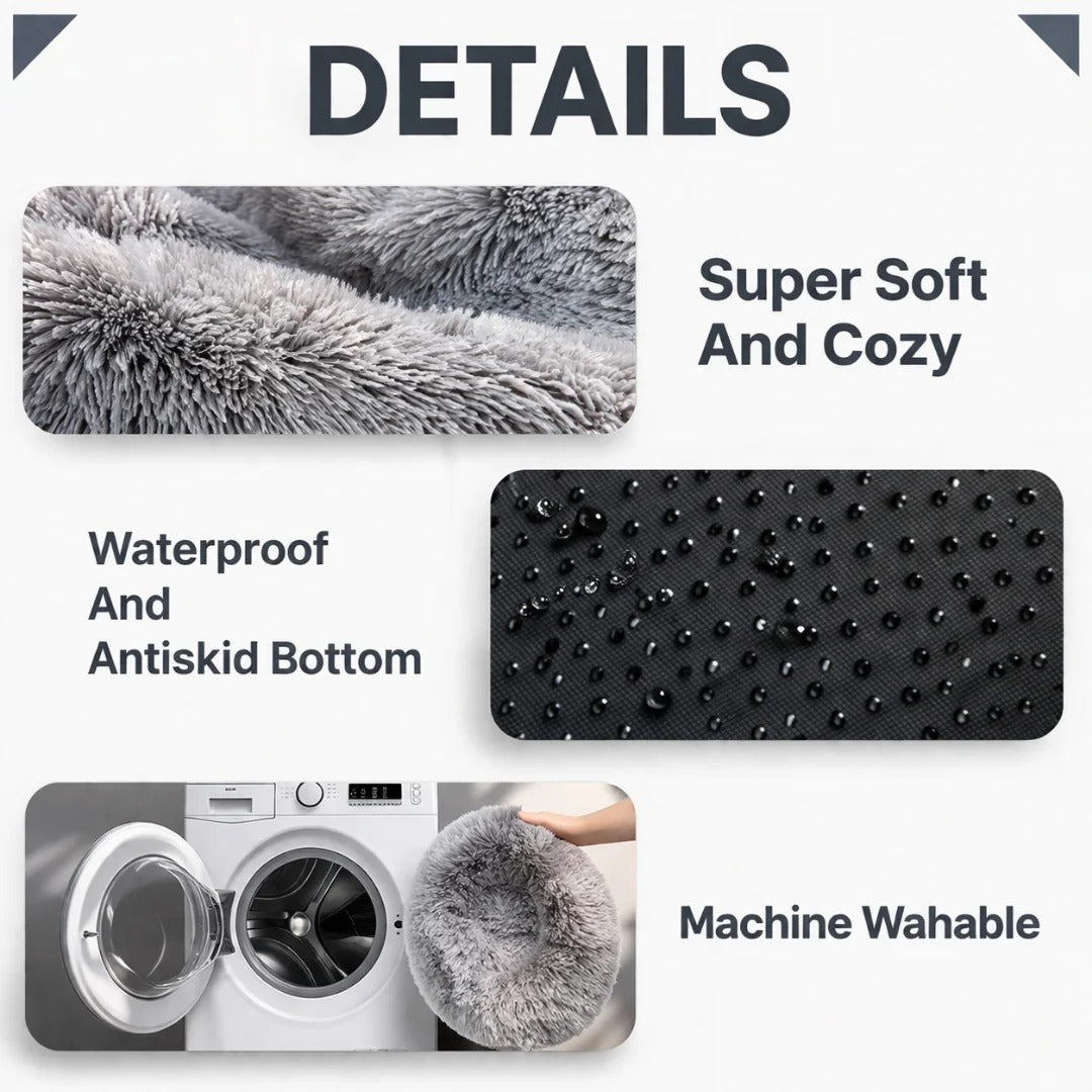 Donut Dog and Cat Bed - Soft Plush Pet Bed for Calming Sleep