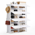 Today Only: $39｜6/8-tier shoe cabinet, 24/32-tier capacity, with side hooks, sturdy metal frame, and black and white plastic panel shelves. Suitable for entryways, living rooms, and walk-in closets