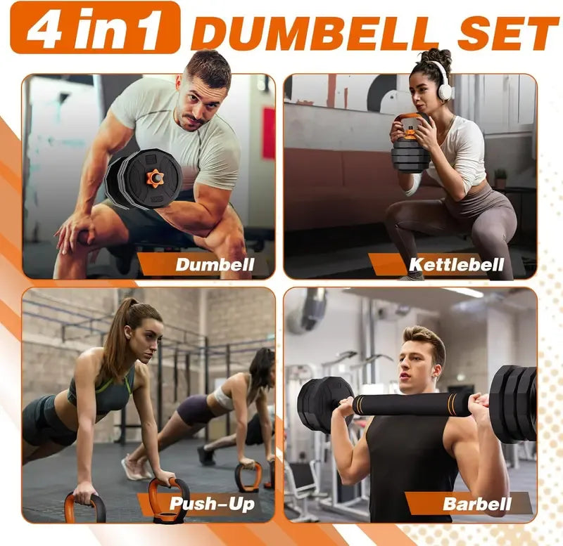 Adjustable Dumbbell Set, 44/66/88 lbs Weight Set Use as Dumbbell, Barbell, Kettlebell and Push-up Pesas Para Ejercicios en Casa