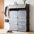 Today Only: $39｜6/8-tier shoe cabinet, 24/32-tier capacity, with side hooks, sturdy metal frame, and black and white plastic panel shelves. Suitable for entryways, living rooms, and walk-in closets