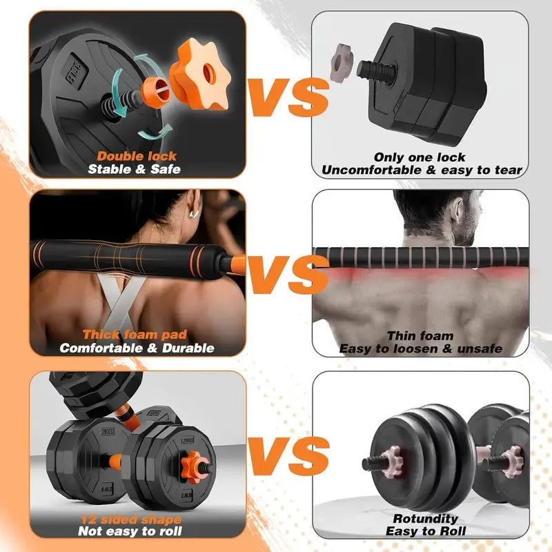 Adjustable Dumbbell Set, 44/66/88 lbs Weight Set Use as Dumbbell, Barbell, Kettlebell and Push-up Pesas Para Ejercicios en Casa