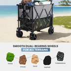 320L Outdoor Folding Double-Decker Wagon with Brakes, 440 lbs Capacity, Flexible Handle, All-Terrain Big Wheels, Compact Pack & Foldable Size for Grocery, Camping