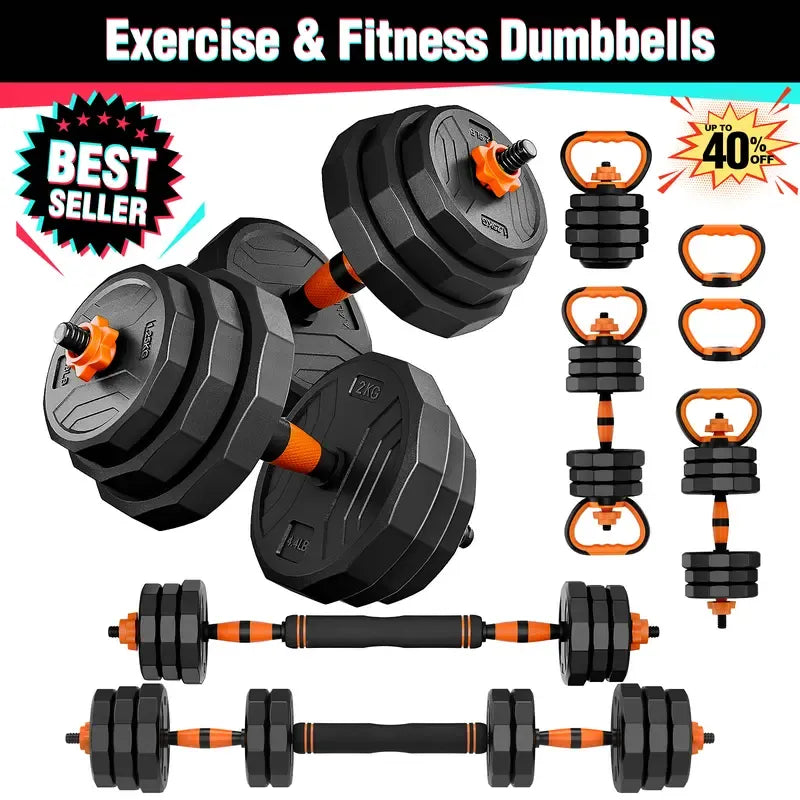 Adjustable Dumbbell Set, 44/66/88 lbs Weight Set Use as Dumbbell, Barbell, Kettlebell and Push-up Pesas Para Ejercicios en Casa