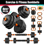 Adjustable Dumbbell Set, 44/66/88 lbs Weight Set Use as Dumbbell, Barbell, Kettlebell and Push-up Pesas Para Ejercicios en Casa