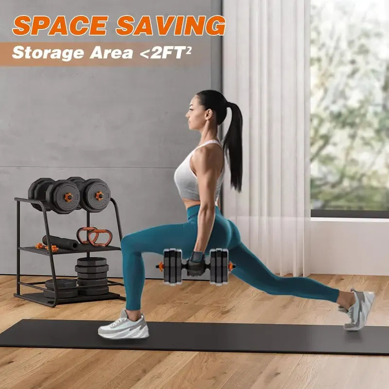 Adjustable Dumbbell Set, 44/66/88 lbs Weight Set Use as Dumbbell, Barbell, Kettlebell and Push-up Pesas Para Ejercicios en Casa