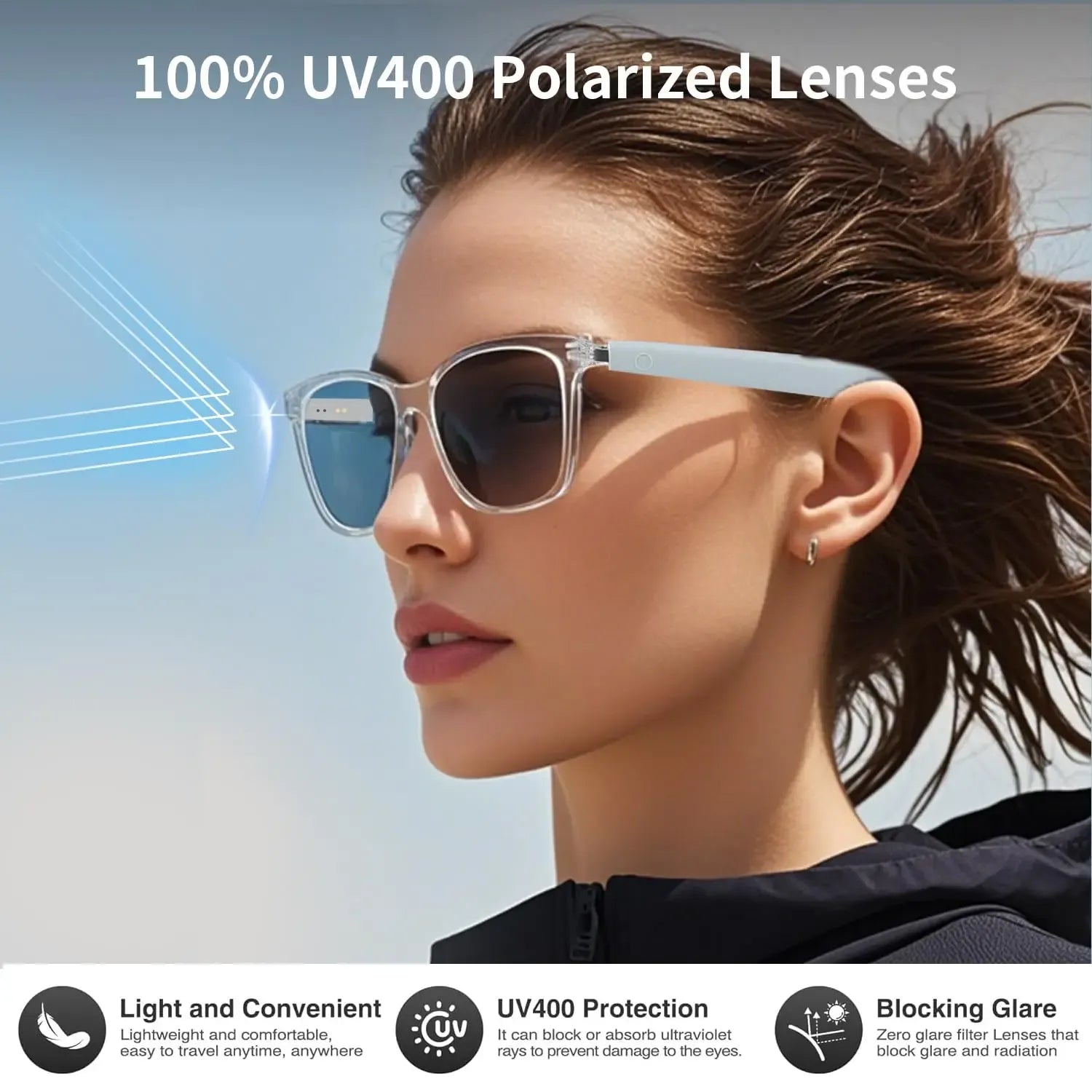 Today Only: $29｜Smart translation glasses feature automatically adjusting polarized lenses, a built-in speaker, microphone, and blue light blocking, allowing users to listen to music and make phone calls.