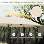 15/13Ft Solar Patio Umbrella with Base, Extra Large Outdoor Double-Sided Twin Umbrella with 36 LED Lights & Crank Handle for Garden, Deck, Poolside, Patio