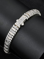Today Only: $19.9｜9mm Snake Bone Chain Hip Hop Bracelet with Sparkling Synthetic Gemstones, Cubic Zirconia Bracelet, Unisex Luxury Jewelry Gift, Fashionable Accessory for All Occasions
