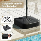 15/13Ft Solar Patio Umbrella with Base, Extra Large Outdoor Double-Sided Twin Umbrella with 36 LED Lights & Crank Handle for Garden, Deck, Poolside, Patio