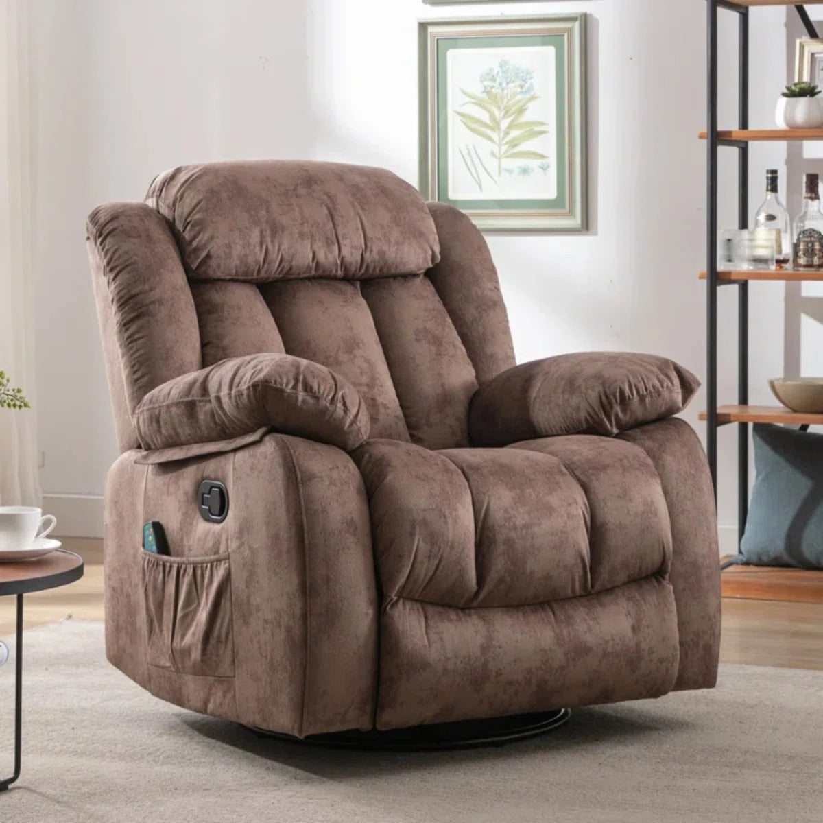 🔥 CLEARANCE SALE — 37.4" Wide Contemporary Compact Microfiber Swivel Rocker Manual Recliner Chair with Heat and Massage