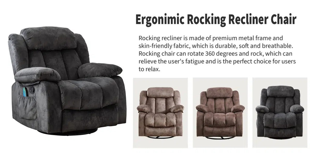 🔥 CLEARANCE SALE — 37.4" Wide Contemporary Compact Microfiber Swivel Rocker Manual Recliner Chair with Heat and Massage