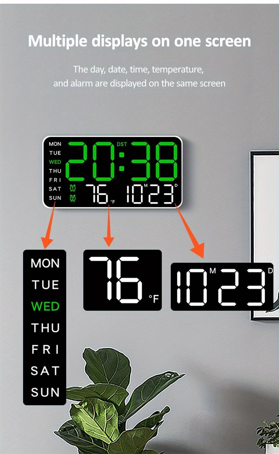 Today Only: $29.99｜Large Digital Wall Clock with LED Display, Led Alarm Clock, Date & Temperature Timer, Ideal Gift for the Elderly, Living Room & Bedroom Decor, Creative Decorative Clock, Led Wall Clocks