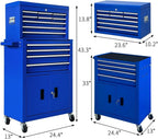 🔥CLEARANCE SALE｜13-Drawer Tool Chest with Double Door Handle,2 in 1 Detachable Rolling Tool Chests with Wheels and Drawers,Large Tool Box with Lock,Mobile Steel Tool Cabinet Storage
