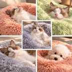 Donut Dog and Cat Bed - Soft Plush Pet Bed for Calming Sleep