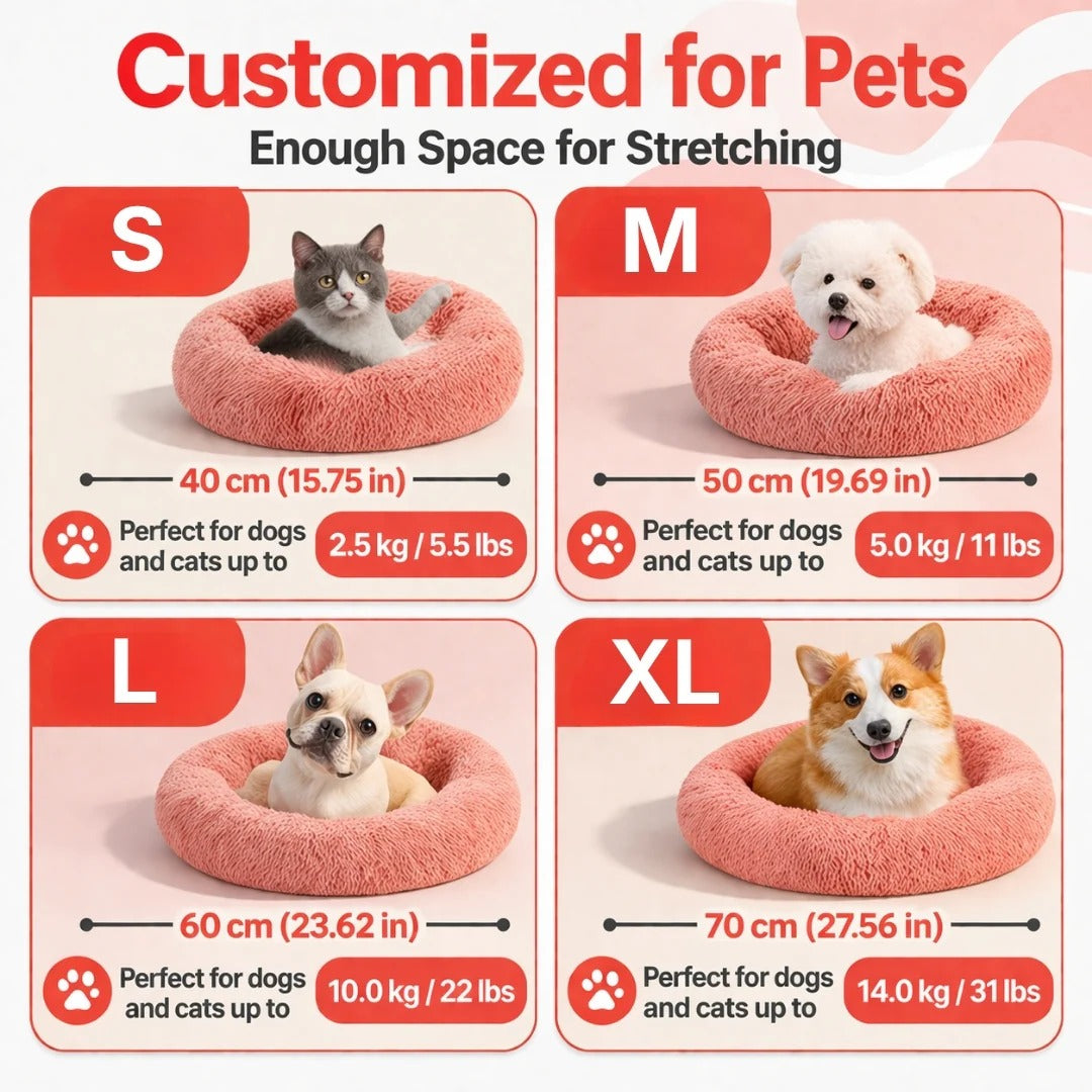 Donut Dog and Cat Bed - Soft Plush Pet Bed for Calming Sleep