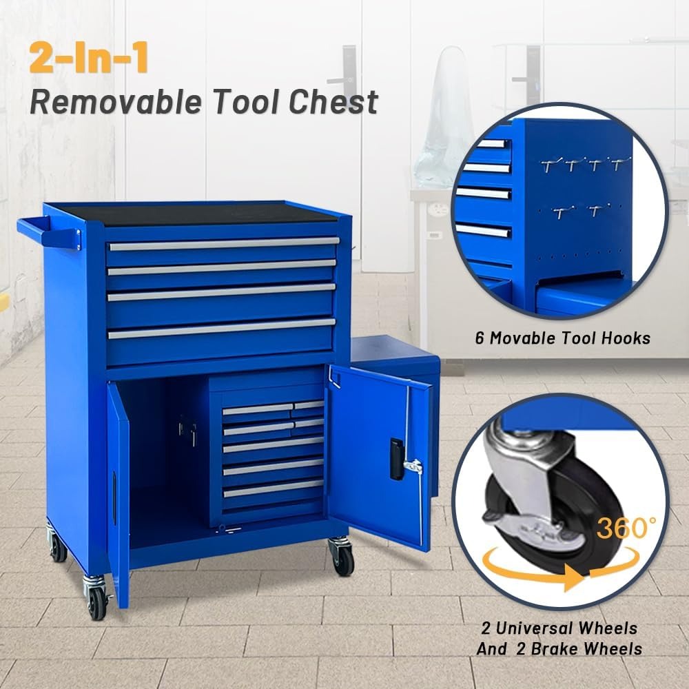 🔥CLEARANCE SALE｜13-Drawer Tool Chest with Double Door Handle,2 in 1 Detachable Rolling Tool Chests with Wheels and Drawers,Large Tool Box with Lock,Mobile Steel Tool Cabinet Storage