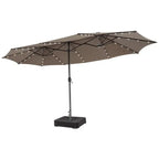 15/13Ft Solar Patio Umbrella with Base, Extra Large Outdoor Double-Sided Twin Umbrella with 36 LED Lights & Crank Handle for Garden, Deck, Poolside, Patio