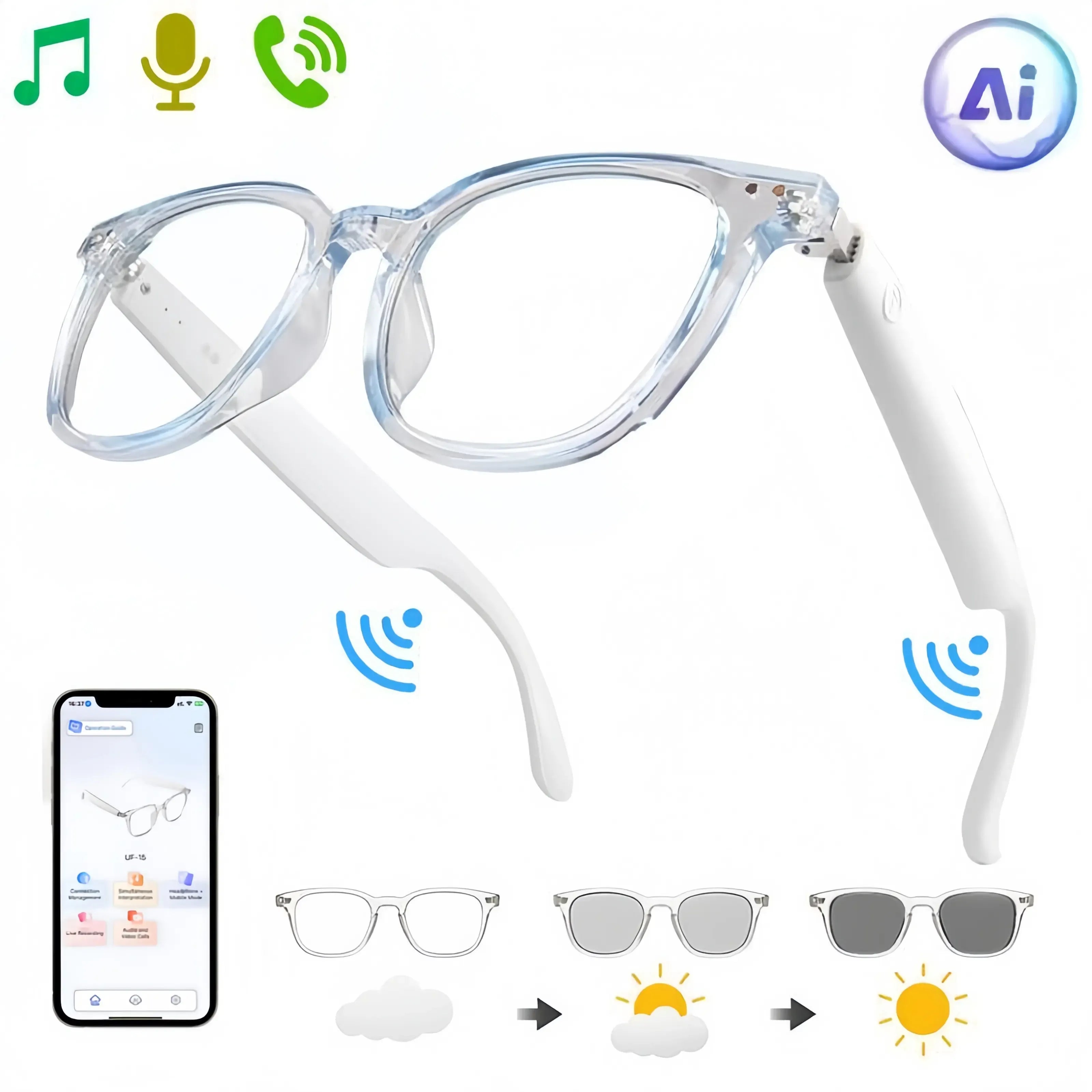 Today Only: $29｜Smart translation glasses feature automatically adjusting polarized lenses, a built-in speaker, microphone, and blue light blocking, allowing users to listen to music and make phone calls.
