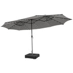 15/13Ft Solar Patio Umbrella with Base, Extra Large Outdoor Double-Sided Twin Umbrella with 36 LED Lights & Crank Handle for Garden, Deck, Poolside, Patio