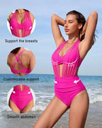 High-Waisted Tummy Control Mesh Bikini Set